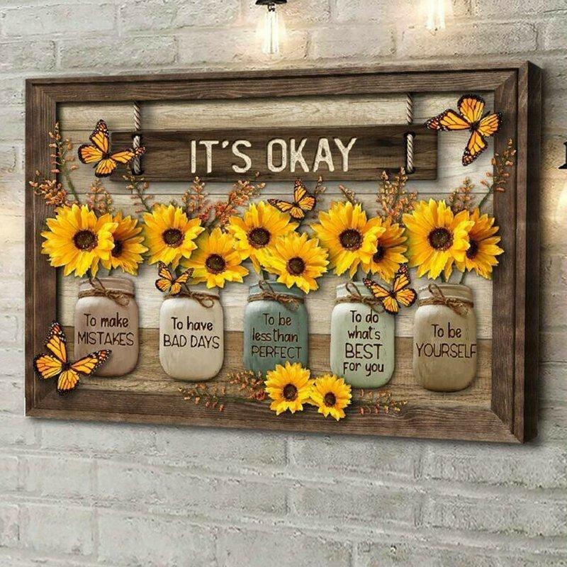 Fjäril Solrosor Väggkonst